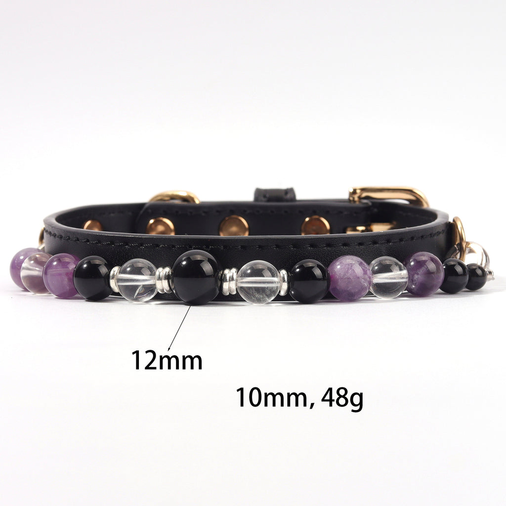 The collar strap is crafted from soft PU leather, adorned with beads made of genuine natural crystal.