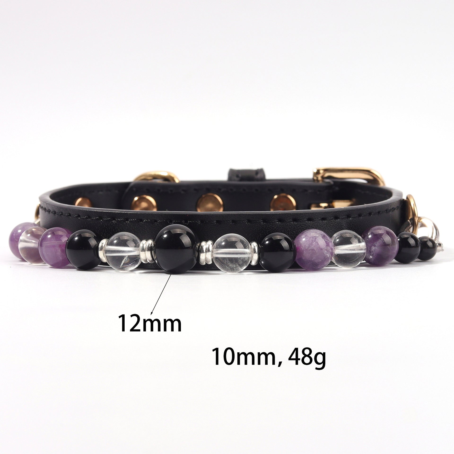The collar strap is crafted from soft PU leather, adorned with beads made of genuine natural crystal.