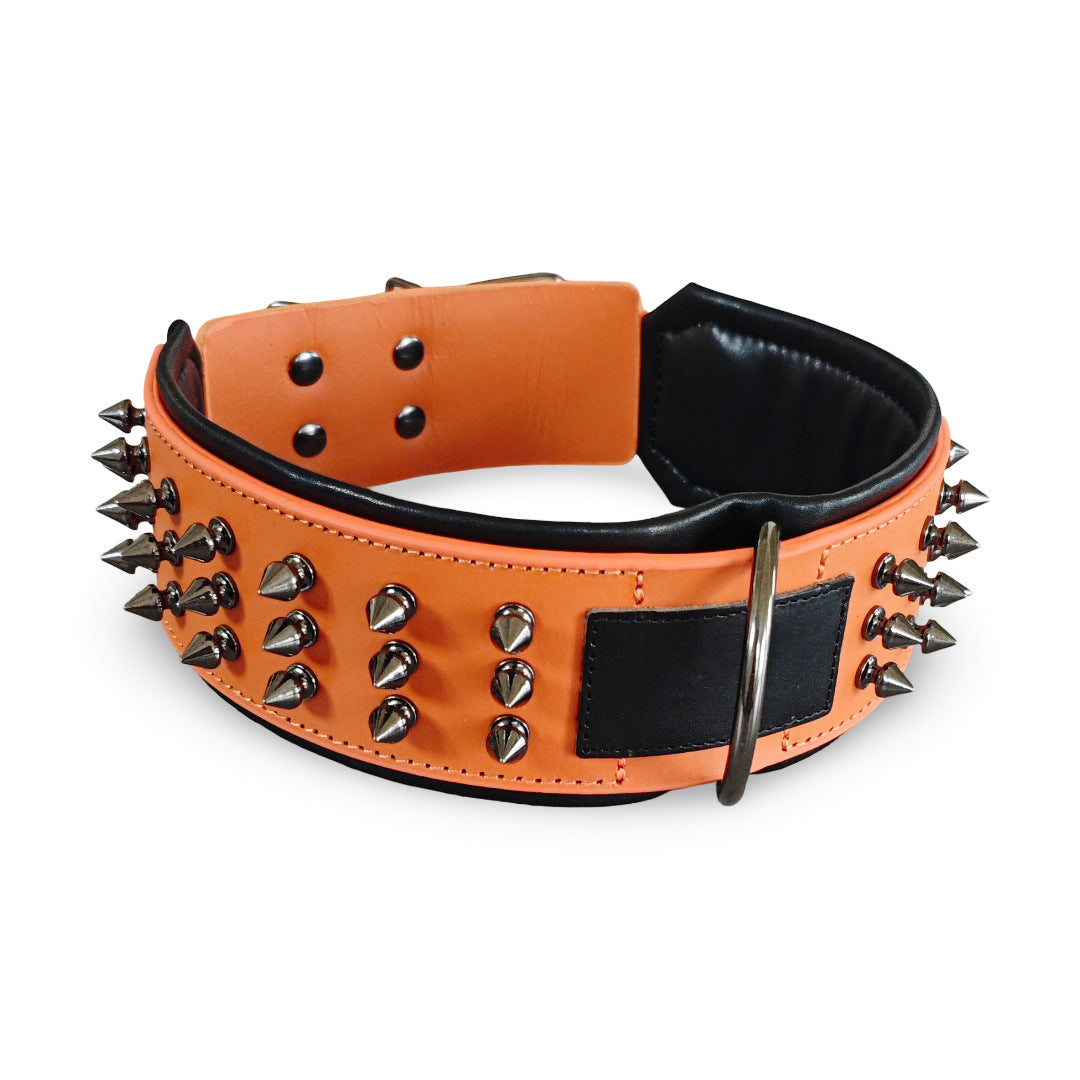 Genuine Leather Spiked Dog Collar Anti-Bite Heavy Duty Wide Dog Collar with Metal Spikes Adjustable Sturdy Leather Collar