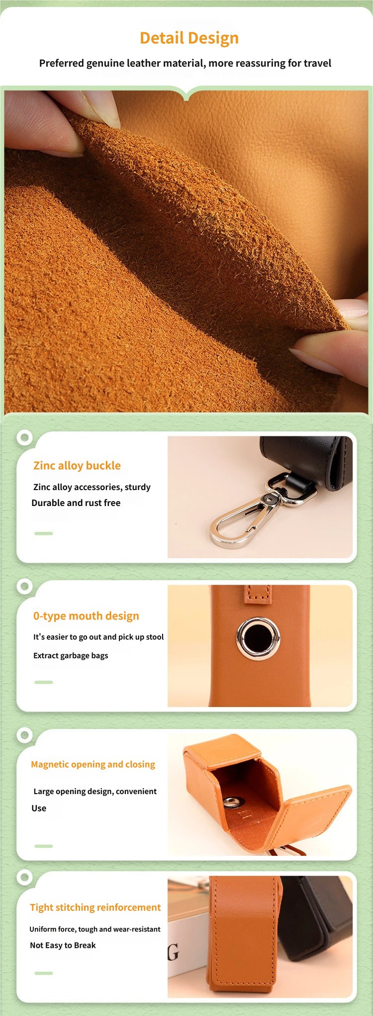 enuine Leather Dog Poop Bag Holder Premium Luxury Pet Waste Bag Dispenser Leather Puppy Poop Bag Carrier for Dog Collar Leash