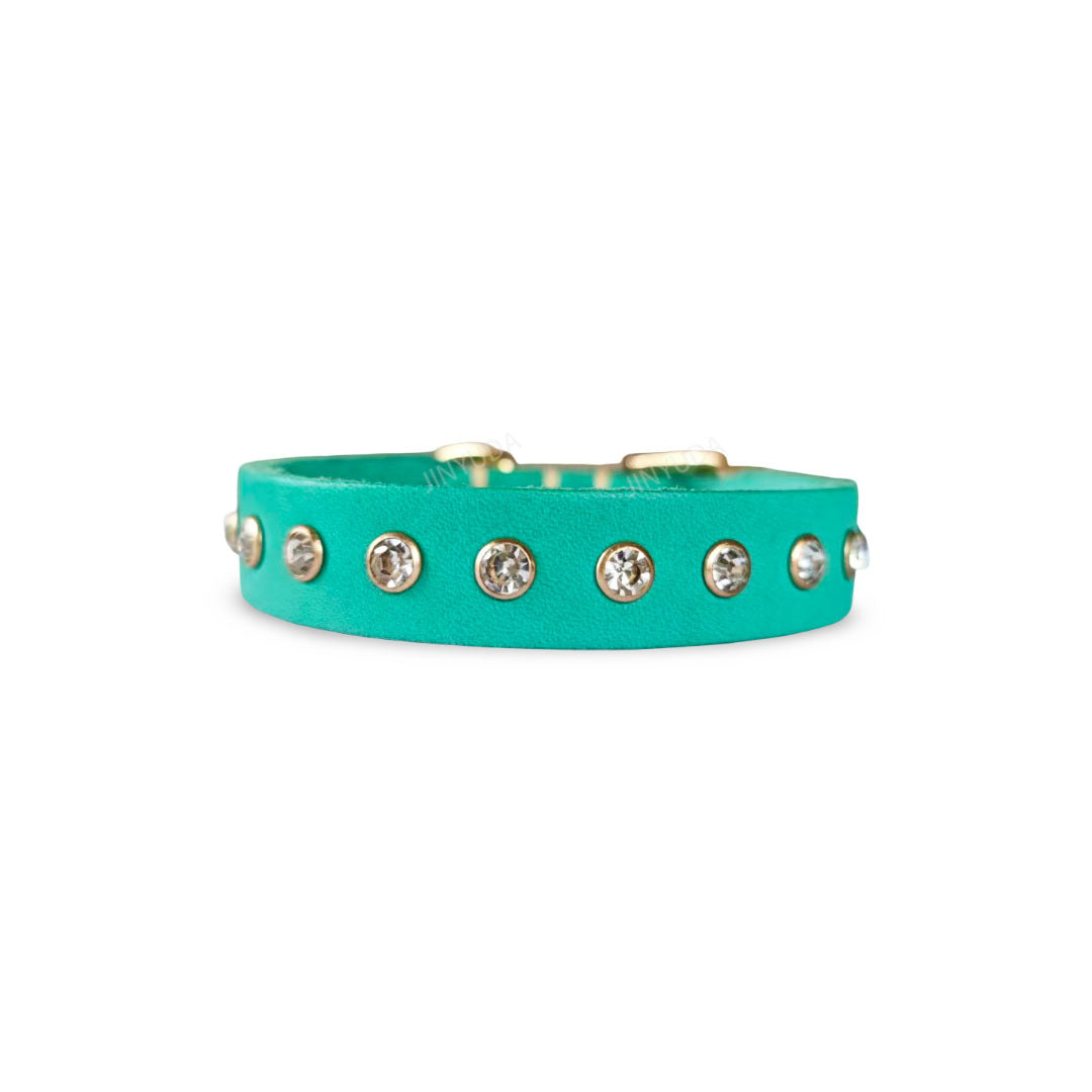 Genuine Leather Dog Collar with  Rhinestone Adjustable Soft Leather Pet Collar Durable no-pull Walking Collar for Small Dogs & Cats