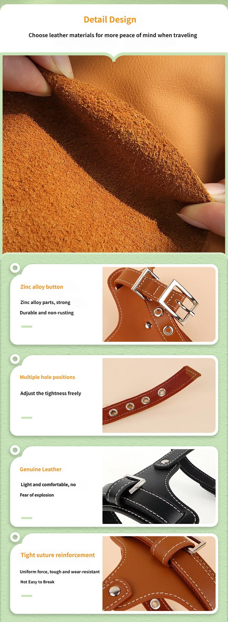 Genuine Leather Dog Harness Adjustable No Pull Pet Walking Harness Heavy Duty Vest Harness for Small Medium Large Dogs