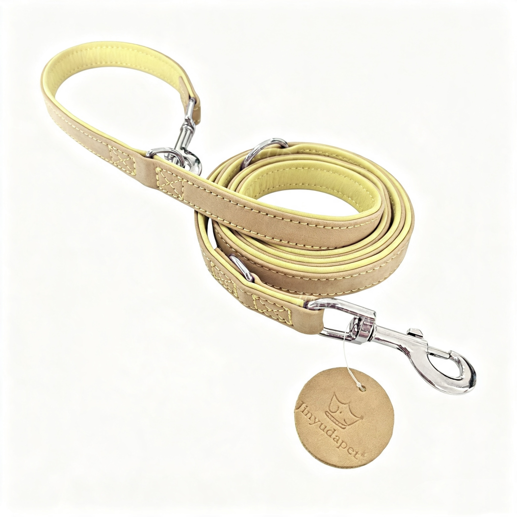 Frosted Genuine Leather Dog Collar and Leash Two-Tone Contrast Design Dog Leash with Dual Hooks dog walking collar and leash