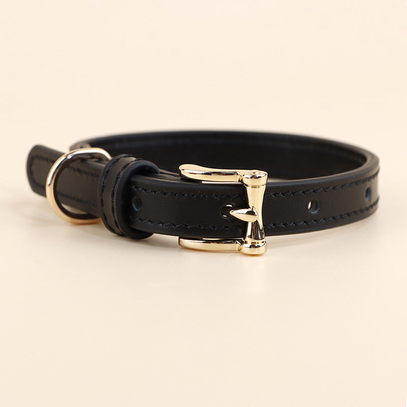 Soft Genuine Leather Dog Collar for Small Dogs handmade Adjustable dog collar with Gold Metal Buckle no-pull Pet Walking Collar