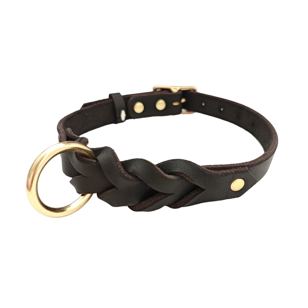 Braided Genuine Leather Dog Collar Heavy Duty Anti Pull dog Walking Collar adjustable Pet Collar for Daily Dog Walking Training