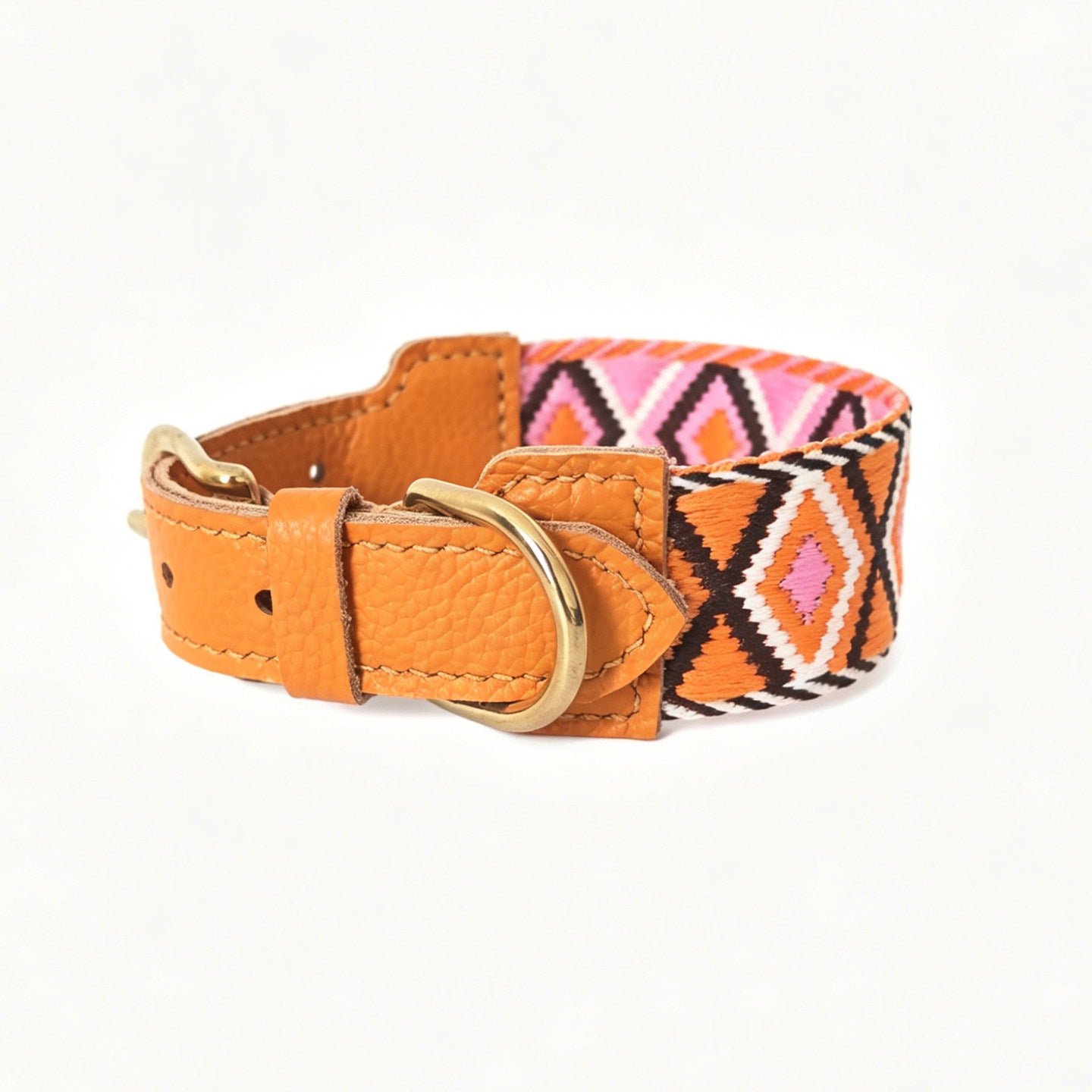 genuine Leather with 3.8cm wide webbing Dog Collar and Leash Geometric Woven Adjustable Pet Collar dog Walking Collar Leash
