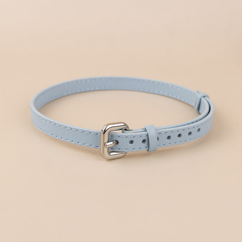 Genuine Leather Cat Collar Adjustable Soft Cow Leather Kitten Collar with Cute Metal Charms Comfortable Pet Collar for Small Cats Kittens Daily Walking