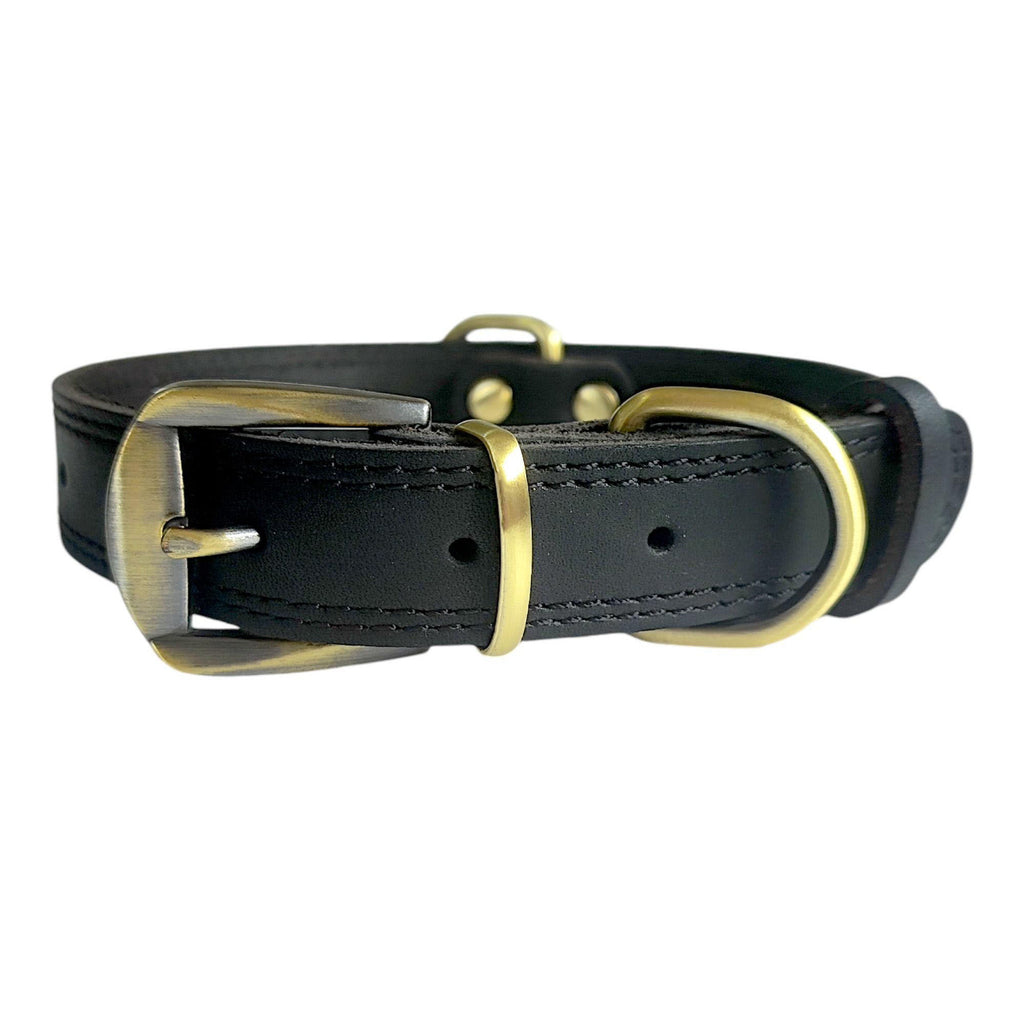 Genuine Leather Dog Collar with Solid Brass Buckle Classic Vintage Pet Collar Heavy Duty Anti-Pull Leather Collar for Small Medium Large Dogs