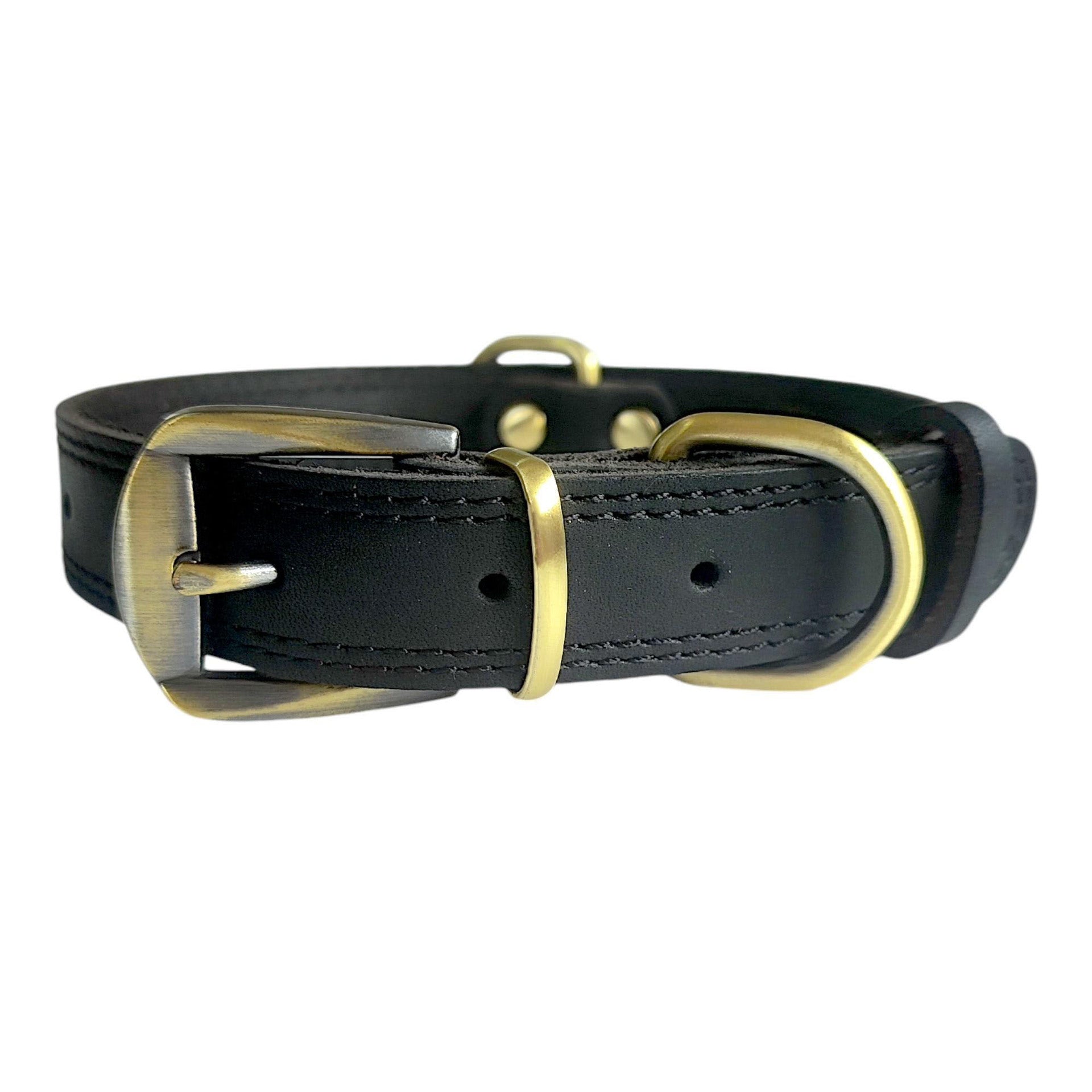 Genuine Leather Dog Collar with Solid Brass Buckle Classic Vintage Pet Collar Heavy Duty Anti-Pull Leather Collar for Small Medium Large Dogs