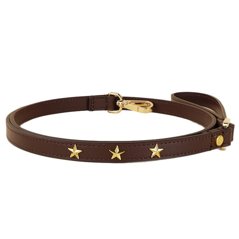 Genuine Leather Dog Leash with Gold Star Studs Luxury Soft Leather Puppy Walking Lead Pet Leash for Small Medium large Dogs
