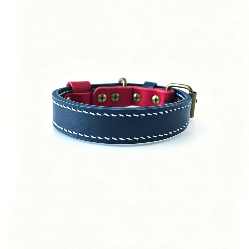 Double Layer Genuine Leather Dog Collar Adjustable Anti-Pull Dog Collar Heavy Duty Leather Pet Collar for Medium Large Dogs