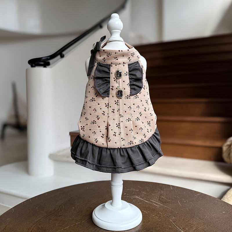 100% Cotton Ruffle Dog Dress with Bow & Rhinestone Princess Outfit for Dog Birthday Party Wedding