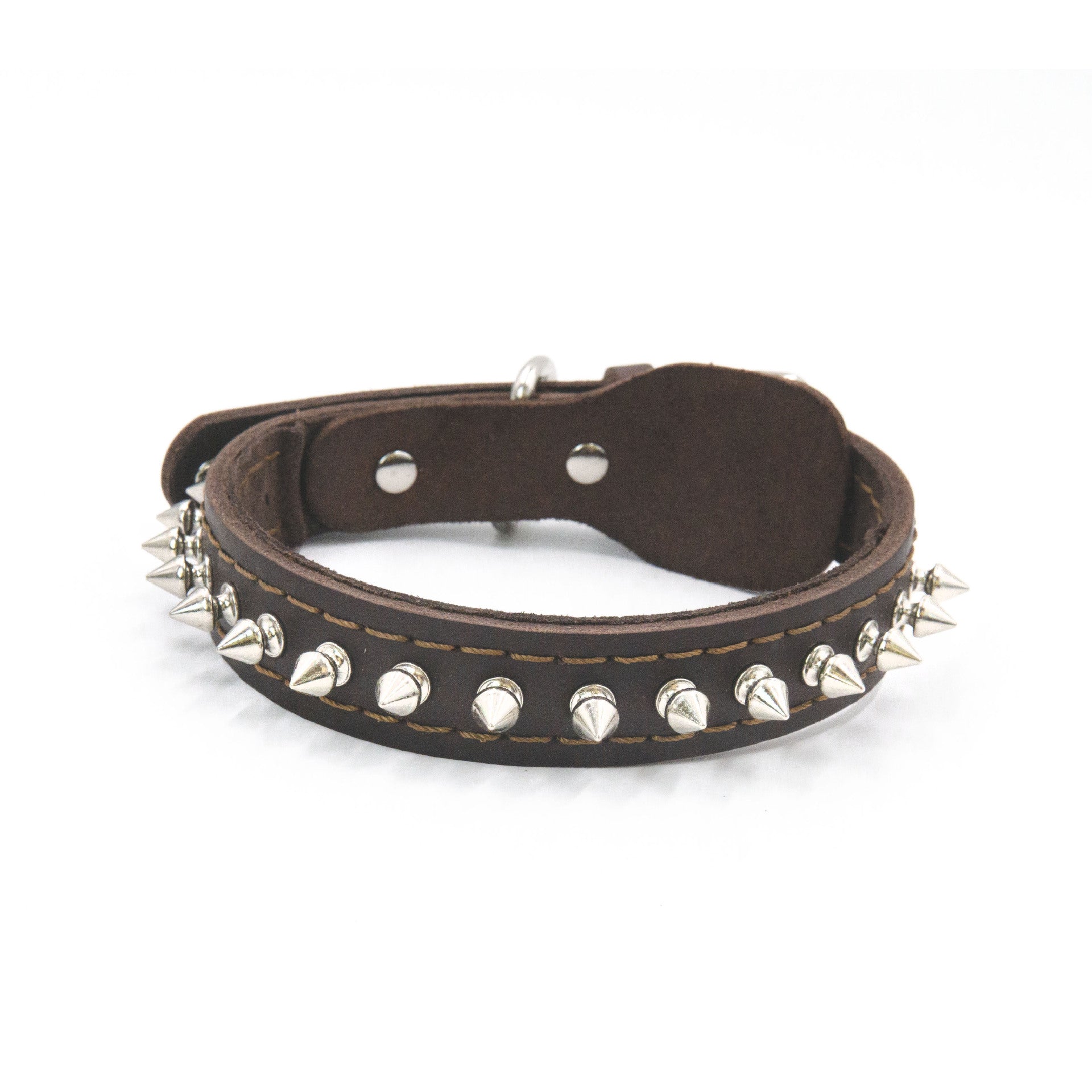 Genuine Leather Spiked Dog Collar Anti-Bite Heavy Duty Wide Dog Collar with Metal Spikes Adjustable Sturdy Leather Collar