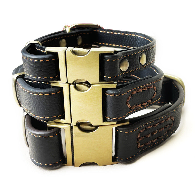 Full Grain Genuine Leather Dog Collar Smooth Glossy Cowhide Pet Collar with Quick Release Metal Buckle Adjustable dog collar
