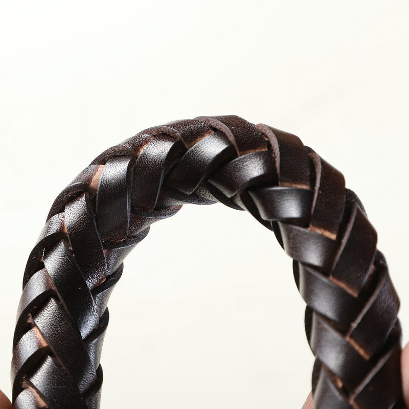 Genuine Full Grain Leather Dog Collar 8‑Strand Braided Heavy Duty Dog Collar for Medium Large Dogs Pet Collar for Daily Walking