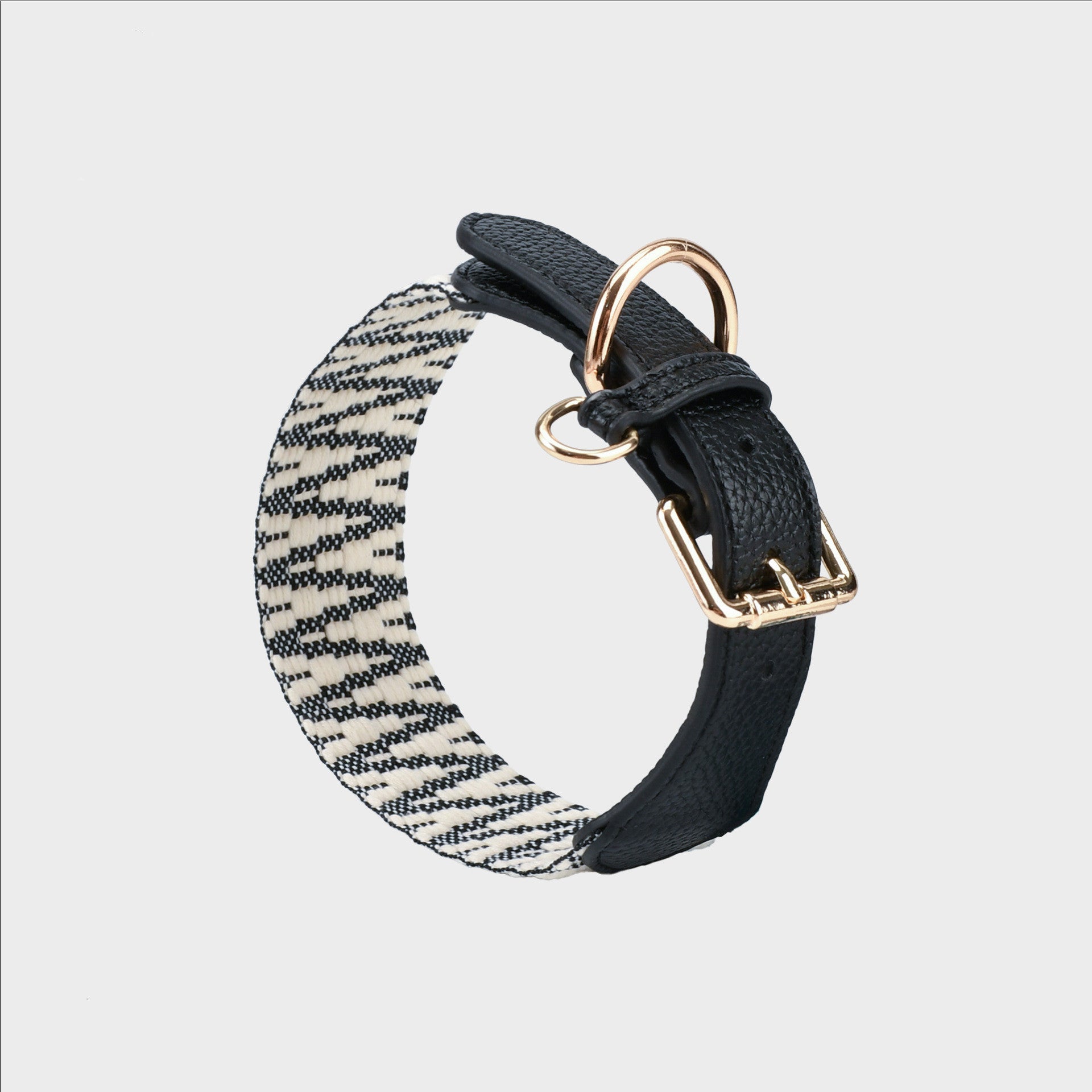 4cm Wide striped Webbing Dog Collar and Leash Set Genuine Leather Trim Adjustable Pet Collar Jacquard Woven Boho Dog Collar