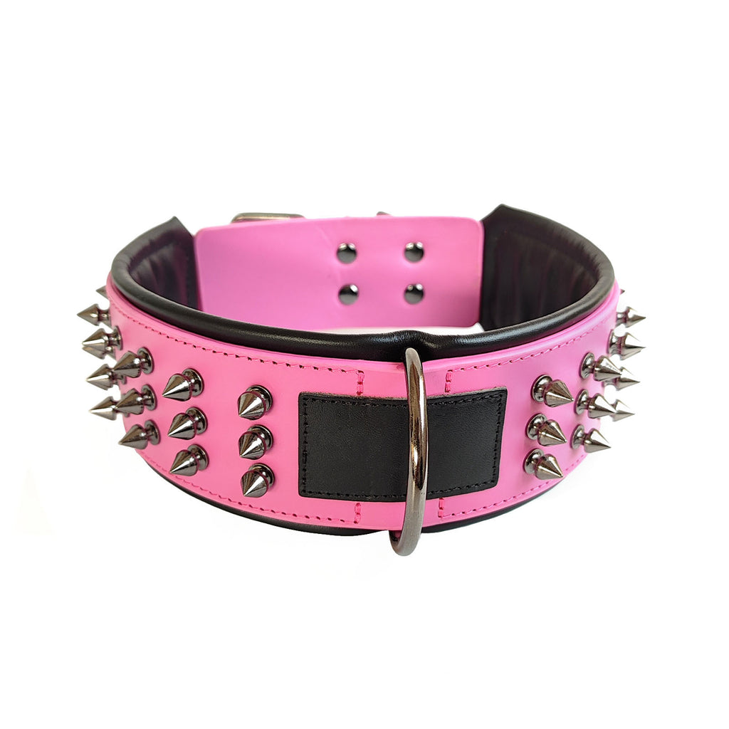 Genuine Leather Spiked Dog Collar Anti-Bite Heavy Duty Wide Dog Collar with Metal Spikes Adjustable Sturdy Leather Collar