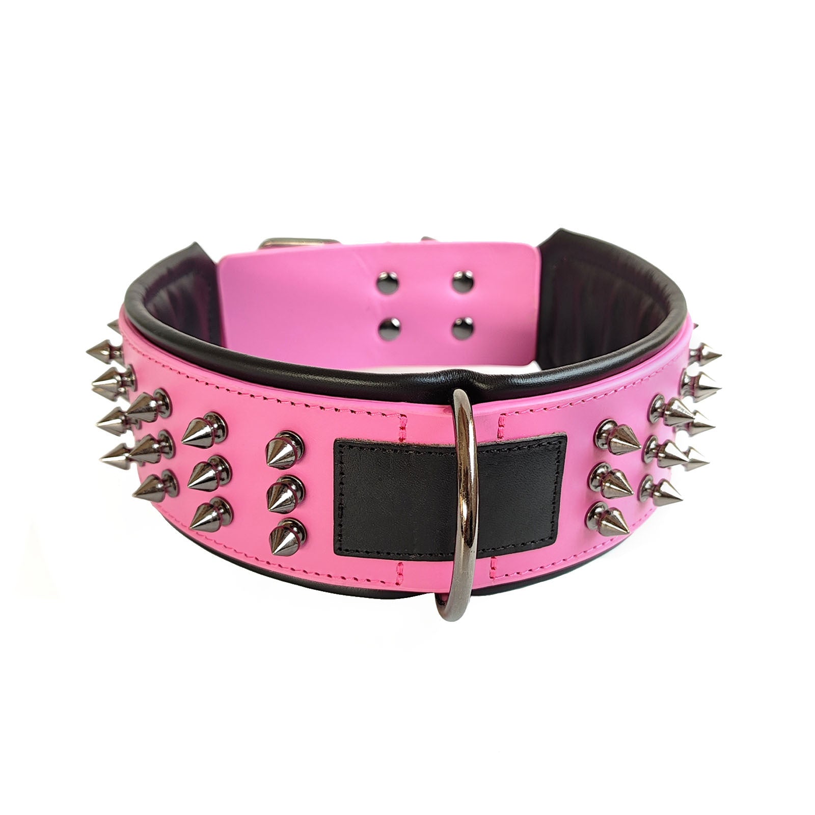 Genuine Leather Spiked Dog Collar Anti-Bite Heavy Duty Wide Dog Collar with Metal Spikes Adjustable Sturdy Leather Collar