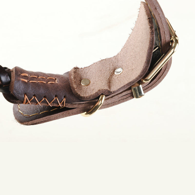 Genuine Full Grain Leather Dog Collar 8‑Strand Braided Heavy Duty Dog Collar for Medium Large Dogs Pet Collar for Daily Walking