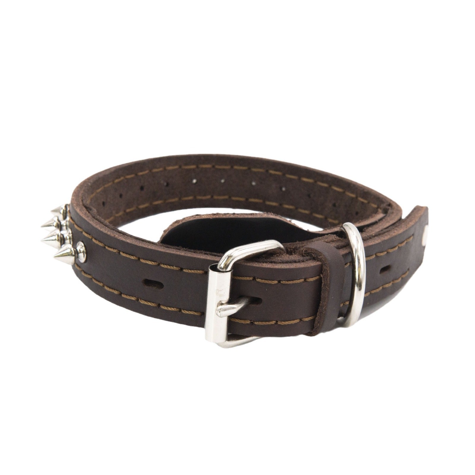 Genuine Leather Spiked Dog Collar Anti-Bite Heavy Duty Wide Dog Collar with Metal Spikes Adjustable Sturdy Leather Collar