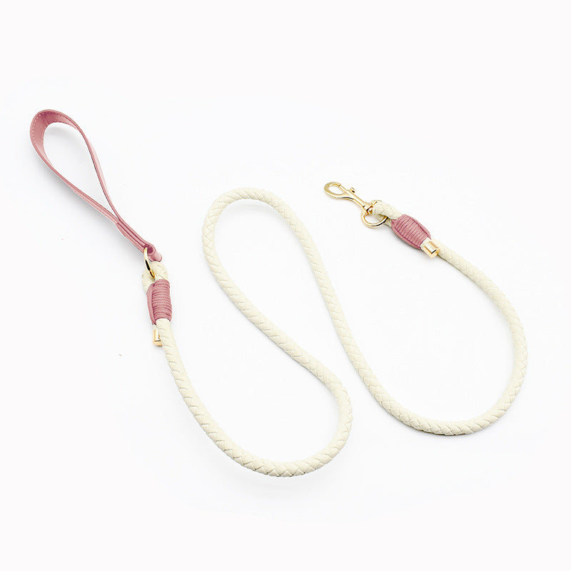 Hand Braided Rope Dog collar and Leash PU leather adjustable pet collar Multi-Functional Heavy Duty Walking Training Dog Leash