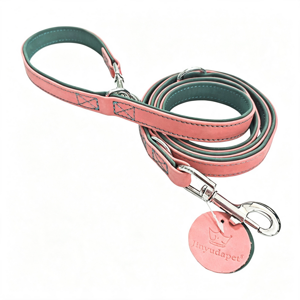 Frosted Genuine Leather Dog Collar and Leash Two-Tone Contrast Design Dog Leash with Dual Hooks dog walking collar and leash