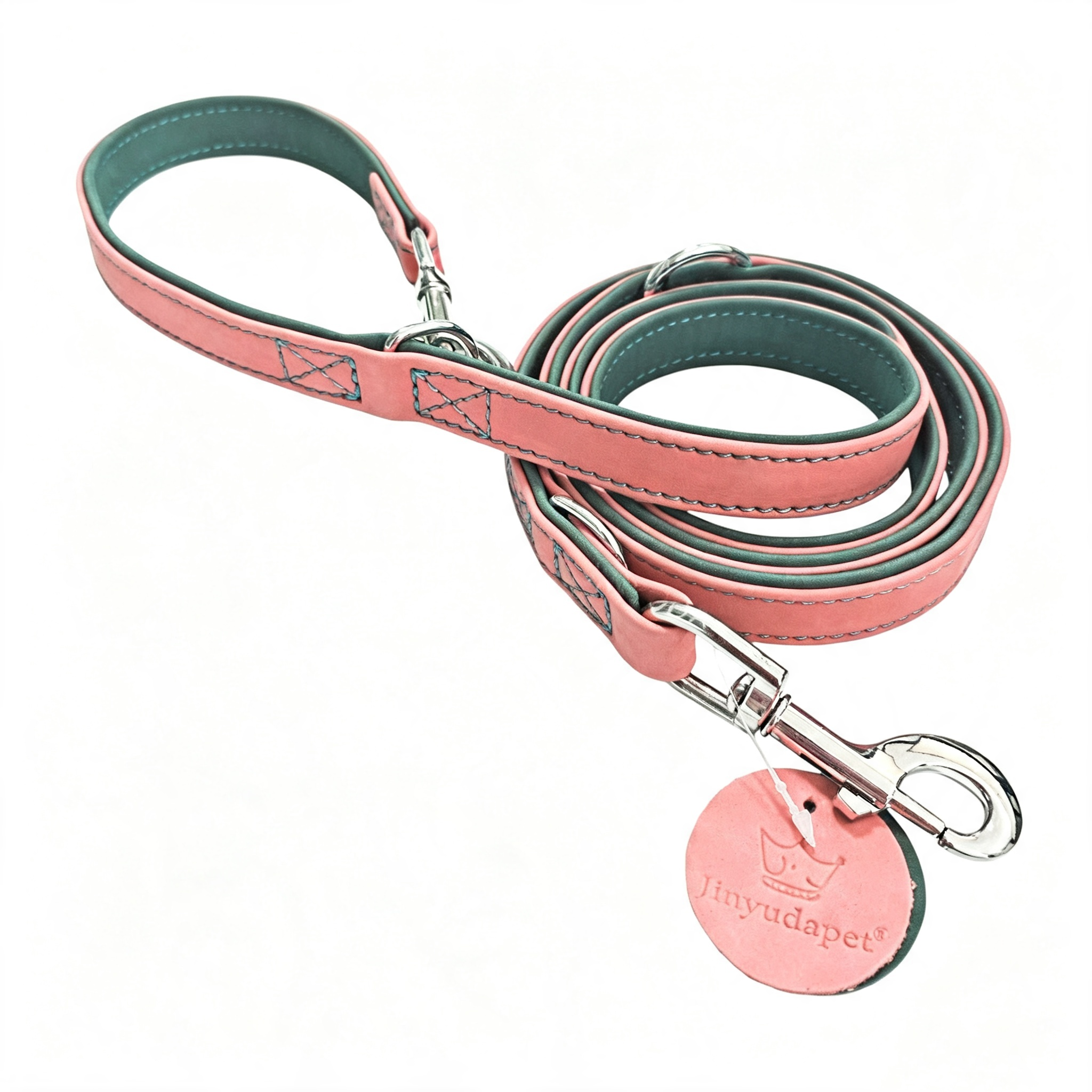 Frosted Genuine Leather Dog Collar and Leash Two-Tone Contrast Design Dog Leash with Dual Hooks dog walking collar and leash