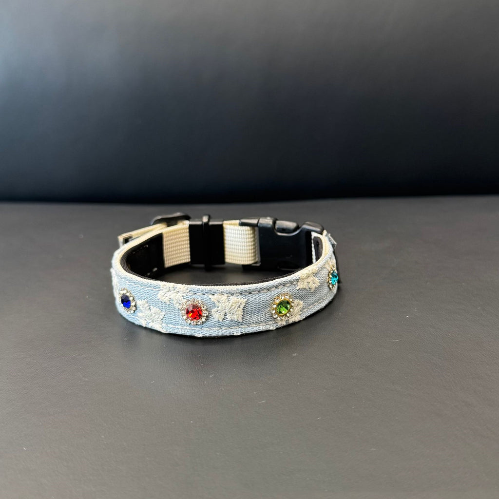 soft pet Lace collar with Colorful Rhinestones cotton Jacquard Dog walking Collar adjustable lightweight pet leads