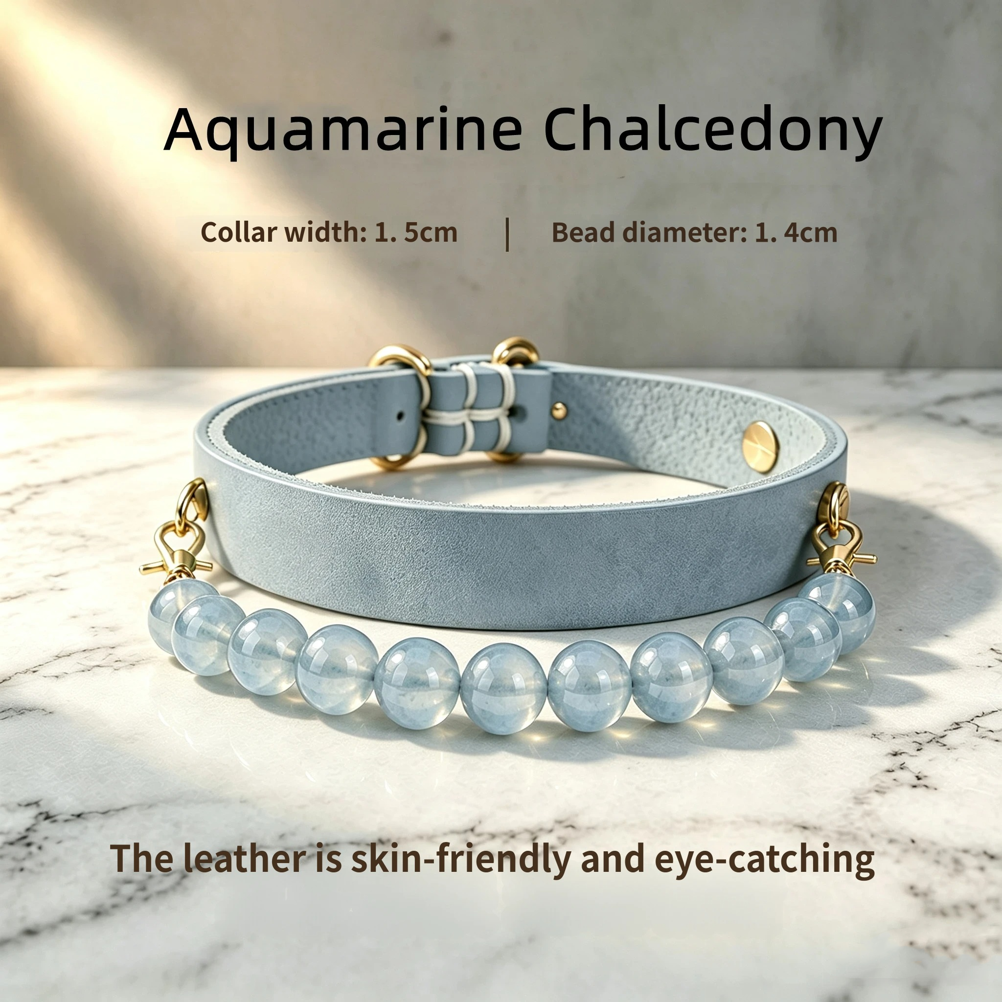 Stealth Stone Healing Crystal Beaded Dog Collar Genuine leather Natural gem Beaded Pet cat Necklace Pet Gift for Daily Wear