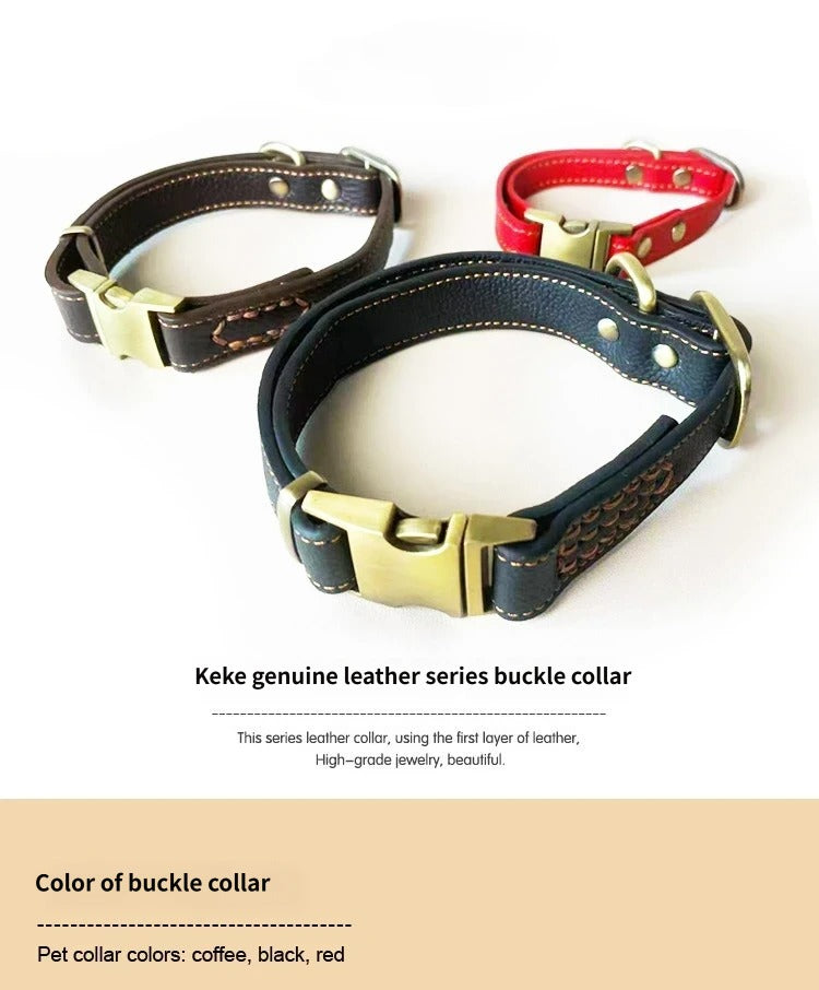 Full Grain Genuine Leather Dog Collar Smooth Glossy Cowhide Pet Collar with Quick Release Metal Buckle Adjustable dog collar