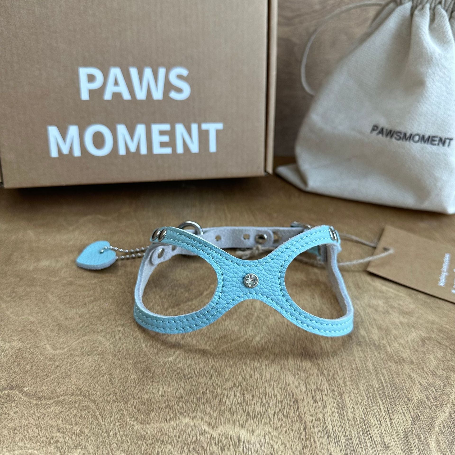 Genuine Leather Lightweight Pet Harness Cute Glasses Shaped Puppy Vest Harness with Heart Tag Adjustable Small Dog Cat Walking Harness