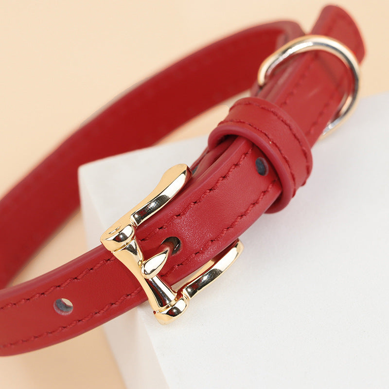 Soft Genuine Leather Dog Collar for Small Dogs handmade Adjustable dog collar with Gold Metal Buckle no-pull Pet Walking Collar