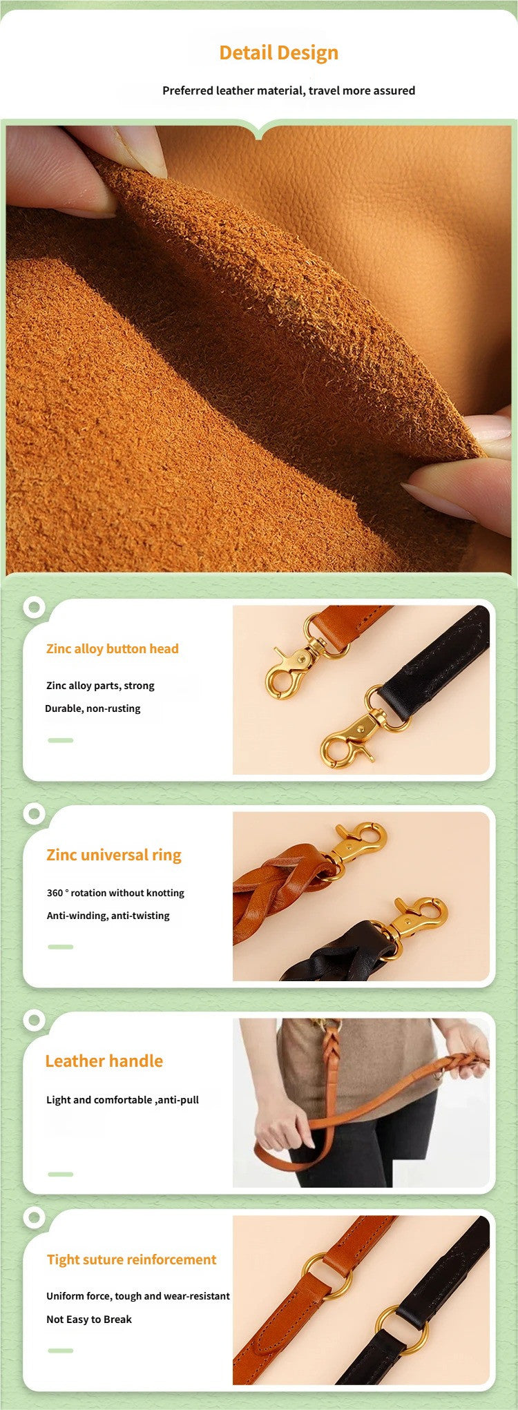 Genuine Leather Braided Dog Leash Multi-Functional Crossbody Dog Walking Lead Heavy Duty Durable Anti-Pull dog Training leash