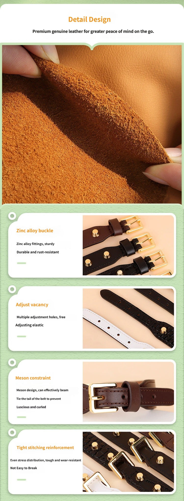 Genuine Leather Dog Collar with Gold Rivet Studs Adjustable Heavy Duty Collar for Small Medium Dogs pet walking training collar