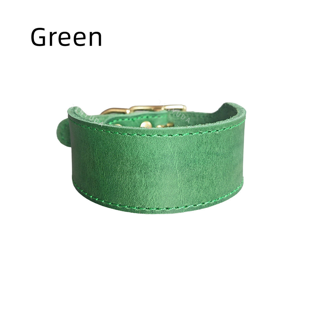 Genuine Top Layer Cowhide Wide Dog Collar, Adjustable Soft Leather Martingale Collar for Medium Large Long Neck Dogs Heavy Duty Anti-Pull Durable Pet Collar