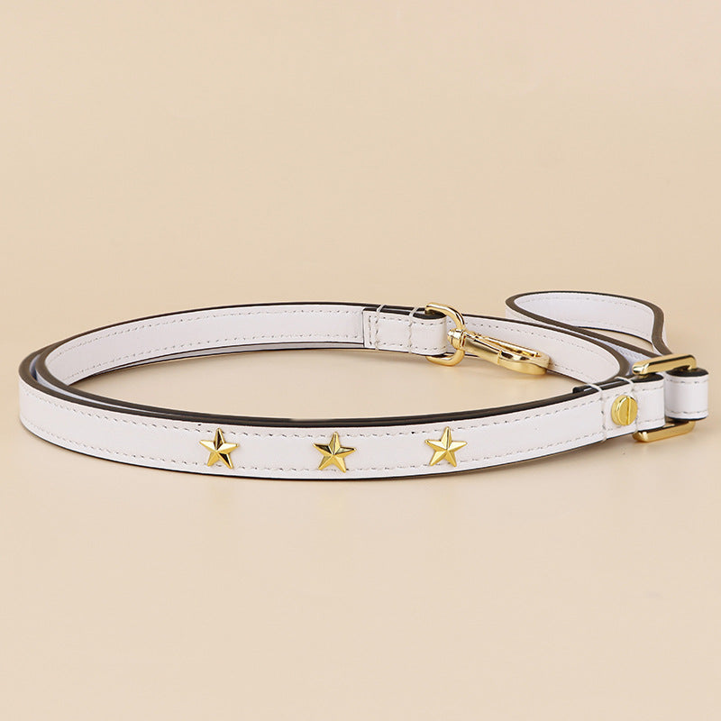 Genuine Leather Dog Leash Thin Stylish Pet Walking Leash with Gold Round Studs Adjustable Soft Leather Puppy Lead