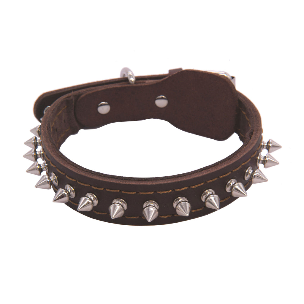 Genuine Leather Spiked Dog Collar Anti-Bite Heavy Duty Wide Dog Collar with Metal Spikes Adjustable Sturdy Leather Collar