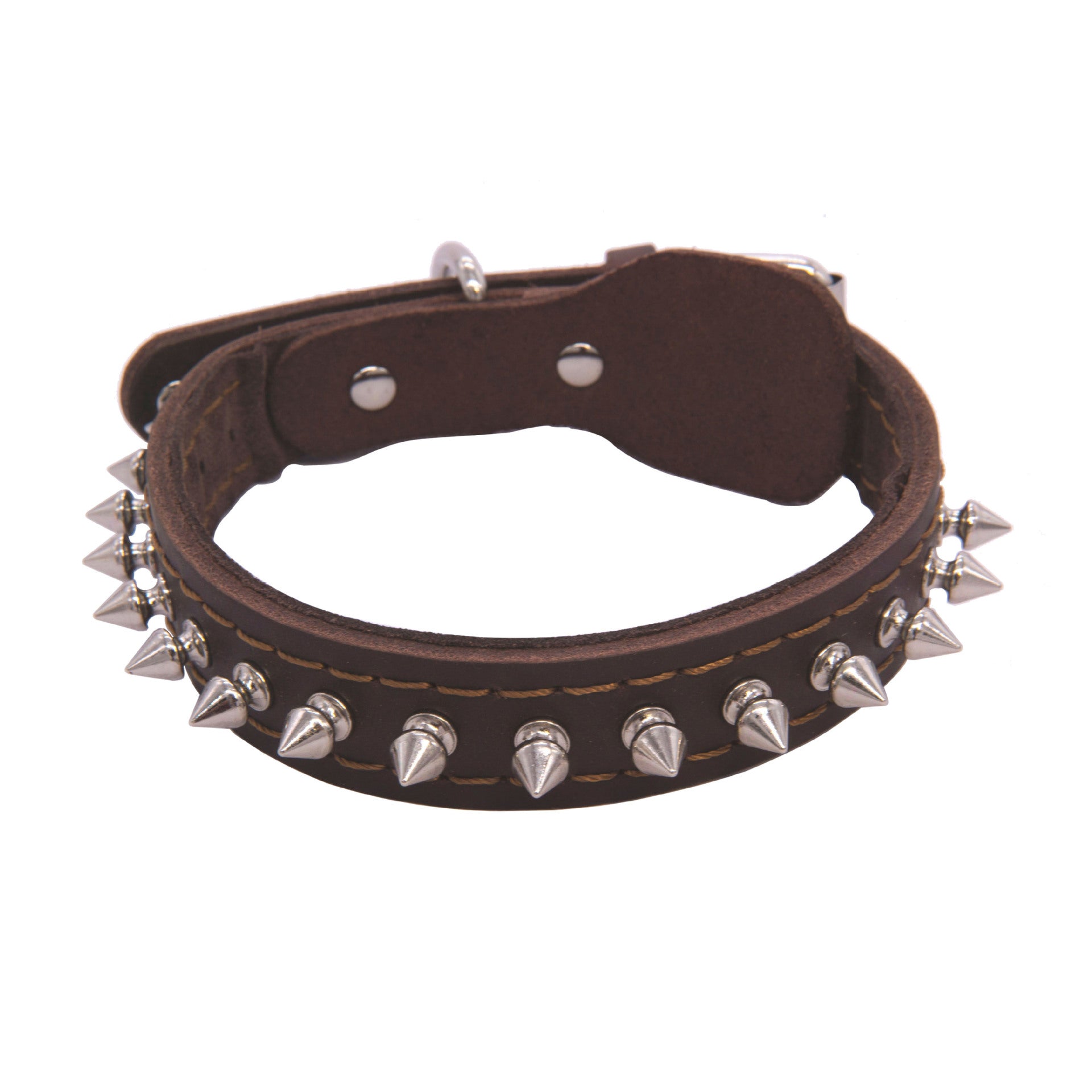 Genuine Leather Spiked Dog Collar Anti-Bite Heavy Duty Wide Dog Collar with Metal Spikes Adjustable Sturdy Leather Collar
