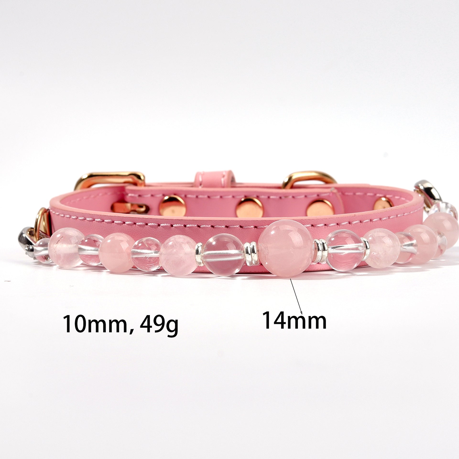 The collar strap is crafted from soft PU leather, adorned with beads made of genuine natural crystal.