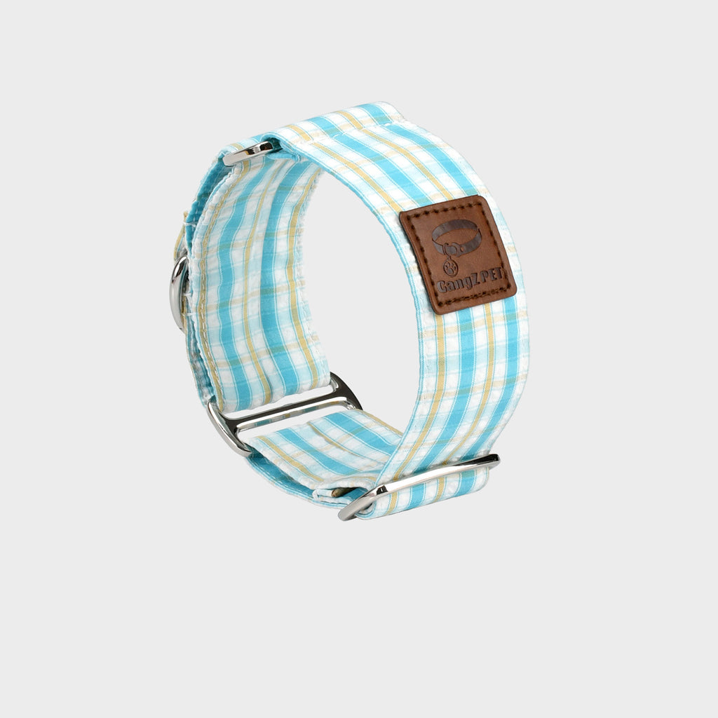 4cm wide Gingham Plaid Martingale Dog Collar No Pull Anti-Escape Training Collar for Whippet Italian Greyhound Sighthounds