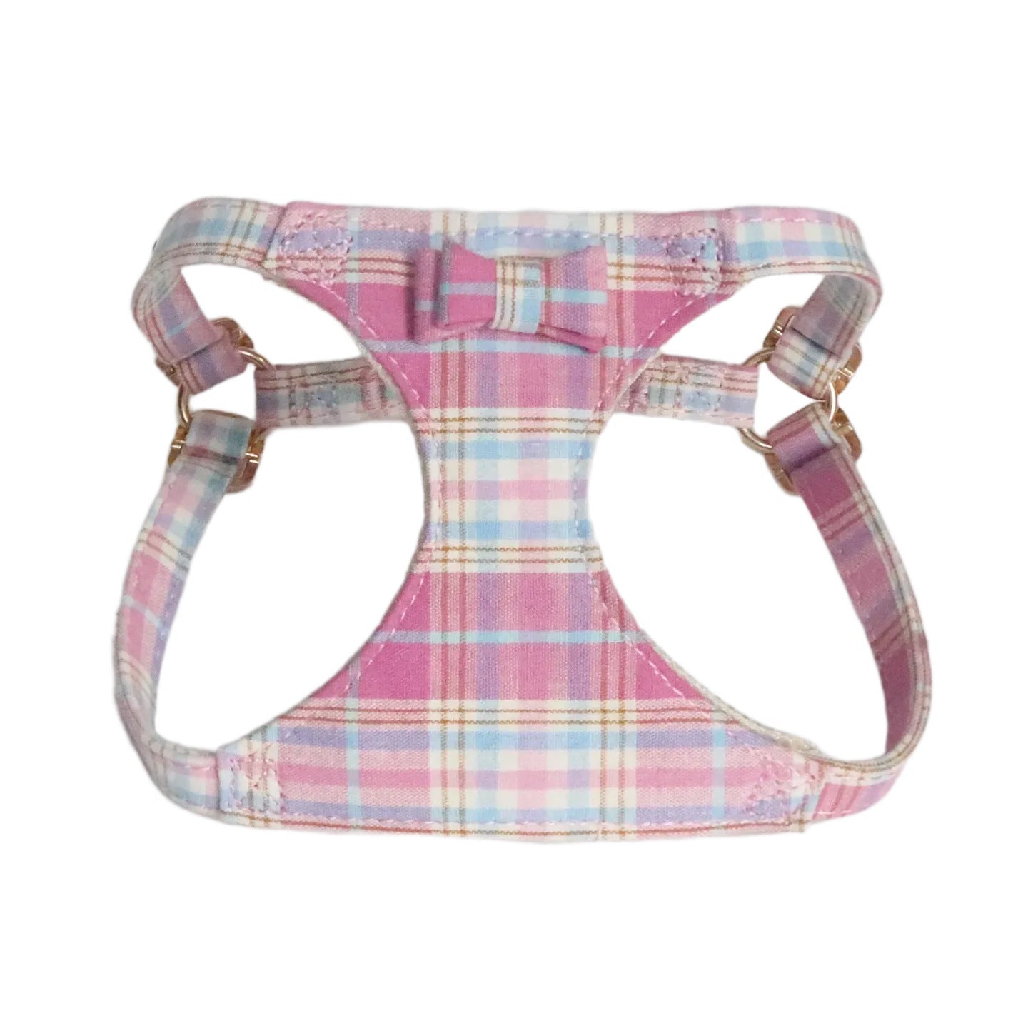 plaid pet harness and leash set with bow detail