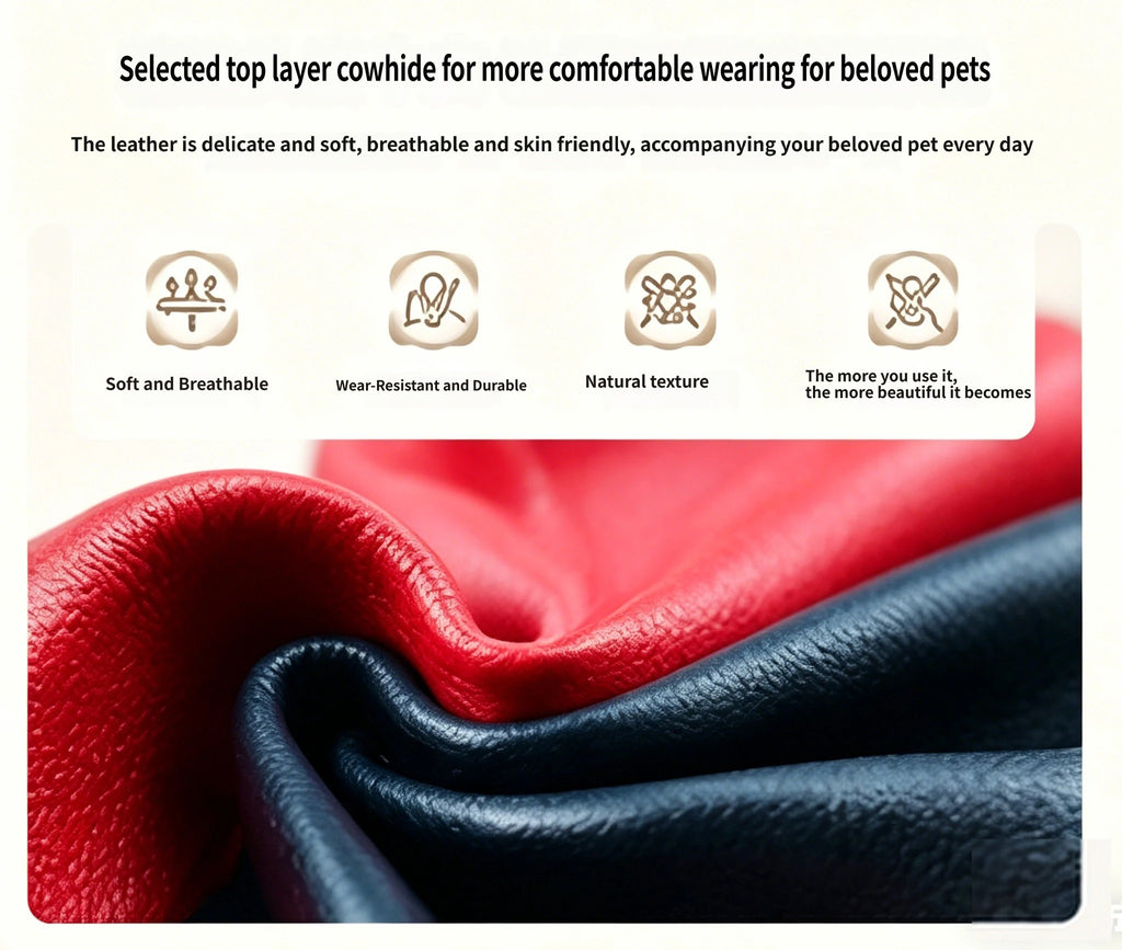 Double Layer Genuine Leather Dog Collar Adjustable Anti-Pull Dog Collar Heavy Duty Leather Pet Collar for Medium Large Dogs