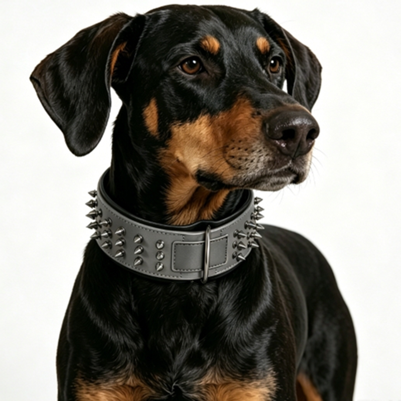 Genuine Leather Spiked Dog Collar Anti-Bite Heavy Duty Wide Dog Collar with Metal Spikes Adjustable Sturdy Leather Collar