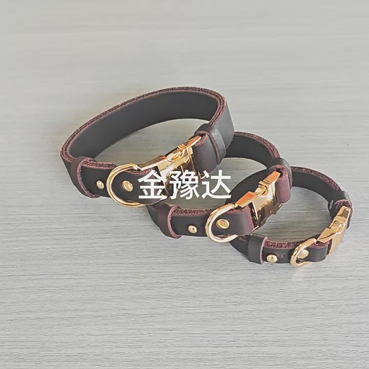 Genuine Leather Dog Collar with Quick Release Metal Buckle and D Ring Adjustable Heavy Duty Real Leather Pet Collar for Small Medium Dogs