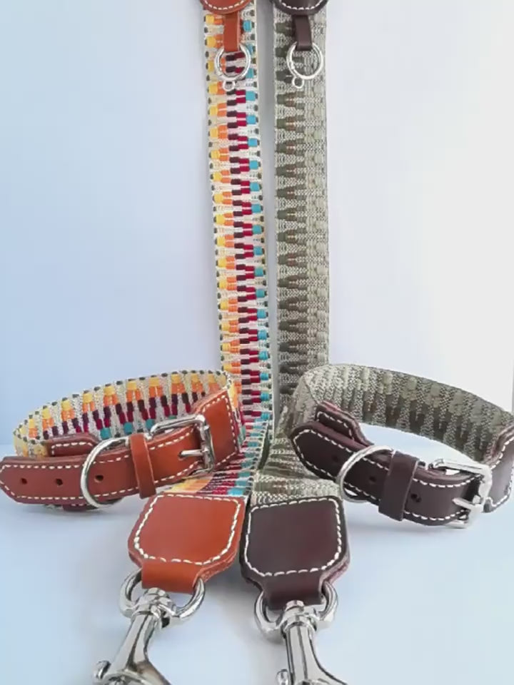 Bohemian Hand Woven Dog Collar 3.8CM Wide Genuine Leather dog collar Soft Cotton Webbing Heavy Duty Pet Walking Leash For Small Medium Large Dogs