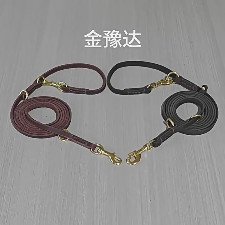 Genuine Leather Dual-Clip Dog Leash Multi-functional heavy duty Leash for Large & Medium Dogs Durable Anti-Pull Walking Training Leash