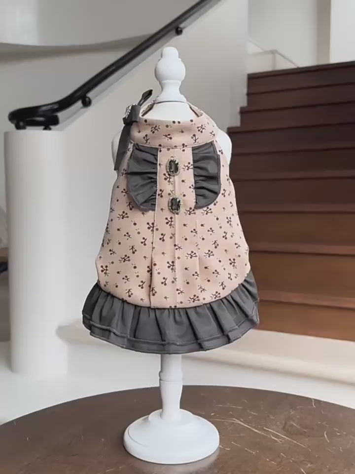 100% Cotton Ruffle Dog Dress with Bow & Rhinestone Princess Outfit for Dog Birthday Party Wedding